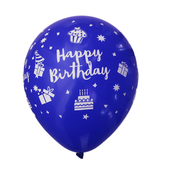 بادکنک آبی شفاف لاتکسی تایلندی - 12 اینچ - طرح تولد مبارک Happy Birthday - کد EN1-01