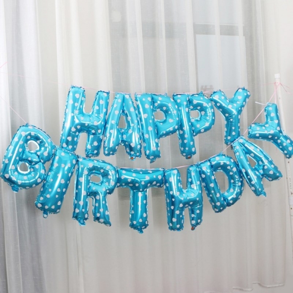 بادکنک فویلی حروف تولد مبارک آبی با زمینه ستاره - 16 اینج - همراه با روبان نصب