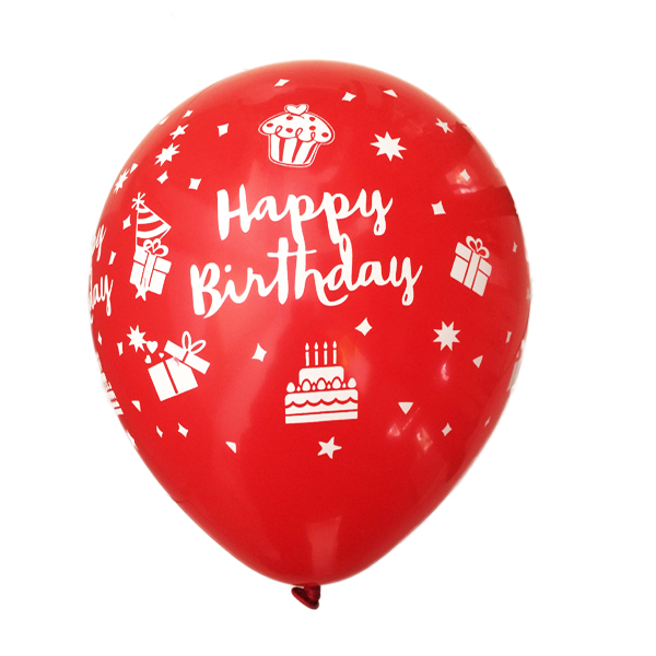 بادکنک قرمز ساده (مات) لاتکسی تایلندی - 12 اینچ - طرح تولد مبارک Happy Birthday - کد EN1-08