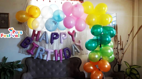 بادکنک فویلی حروف تولد مبارک رنگارنگ 4 رنگ دخترانه با زمینه ساده  (طرح 06) - 16 اینچ - همراه با روبان نصب