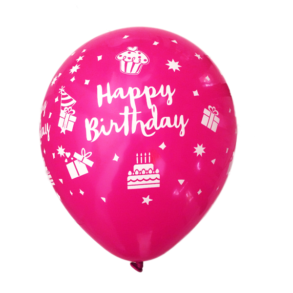 بادکنک سرخابی ساده (مات) لاتکسی تایلندی - 12 اینچ - طرح تولد مبارک Happy Birthday - کد EN1-12 