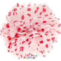 گل کاغذی سفید با خال قرمز (پام پام-POM POM) - قطر 30 سانت - گل کاغذی خالدار 