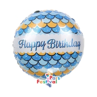 بادکنک فویلی تولد مبارک 35 (Happy Birthday Mermaid Pattern) زمینه پری دریایی آبی - فویلی گرد