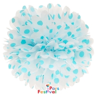 گل کاغذی سفید با خال آبی کم رنگ (پام پام-POM POM) - قطر 30 سانت - گل کاغذی خالدار