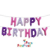 بادکنک فویلی حروف تولد مبارک رنگارنگ 4 رنگ دخترانه با زمینه ساده  (طرح 06) - 16 اینچ - همراه با روبان نصب