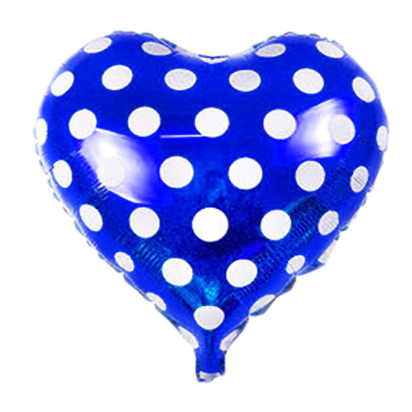 بادکنک فویلی خالدار قلبی آبی پر رنگ با خال سفید - 18 اینچ - 1 عدد