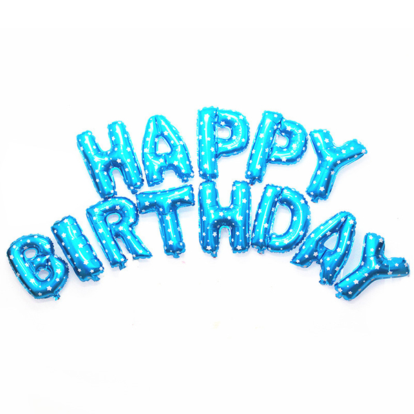 بادکنک فویلی حروف تولد مبارک آبی با زمینه ستاره - 16 اینج - همراه با روبان نصب