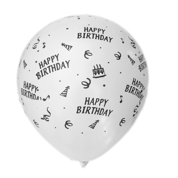 بادکنک سفید ساده (مات)  لاتکسی تایلندی (سفید یخچالی) - 12 اینچ - طرح تولد مبارک Happy Birthday - کد EN1-24 