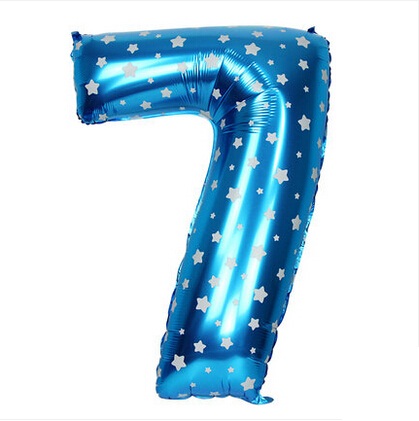 بادکنک فویلی عدد 7 (عدد هفت) آبی - 32 اینچ - دارای طرح ستاره 