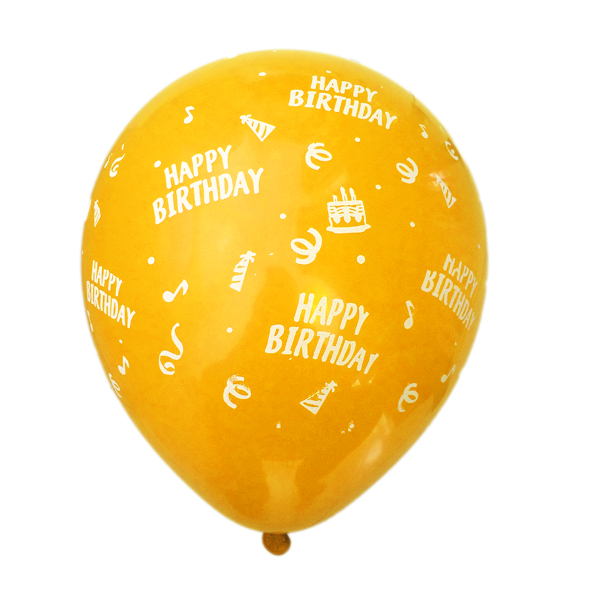 بادکنک زرد خردلی ساده (مات) لاتکسی تایلندی - 12 اینچ - طرح تولد مبارک Happy Birthday - کد EN1-22