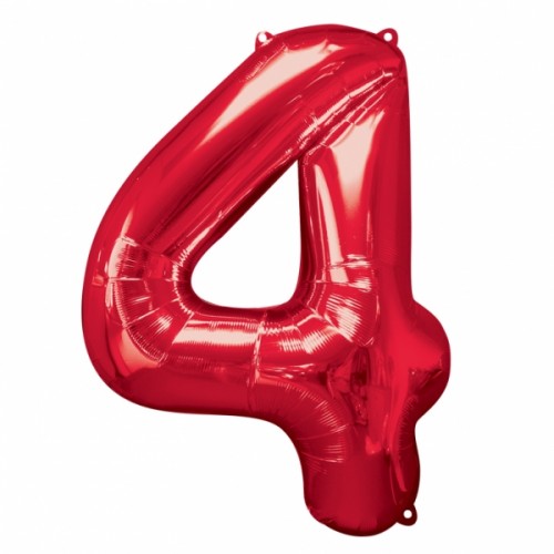 بادکنک فویلی عدد 4 (عدد چهار)  قرمز - 32 اینچ - طرج ساده