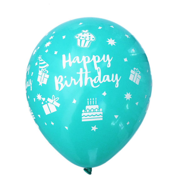 بادکنک فیروزه ای روشن ساده (مات) لاتکسی تایلندی - 12 اینچ - طرح تولد مبارک Happy Birthday - کد EN1-25