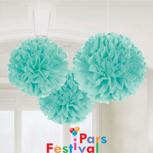 گل کاغذی فیروزه ای روشن (پام پام-POM POM) - قطر 30 سانت 