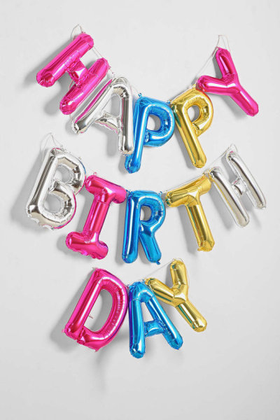 بادکنک فویلی حروف تولد مبارک رنگارنگ با زمینه ساده - 16 اینج - همراه با روبان نصب
