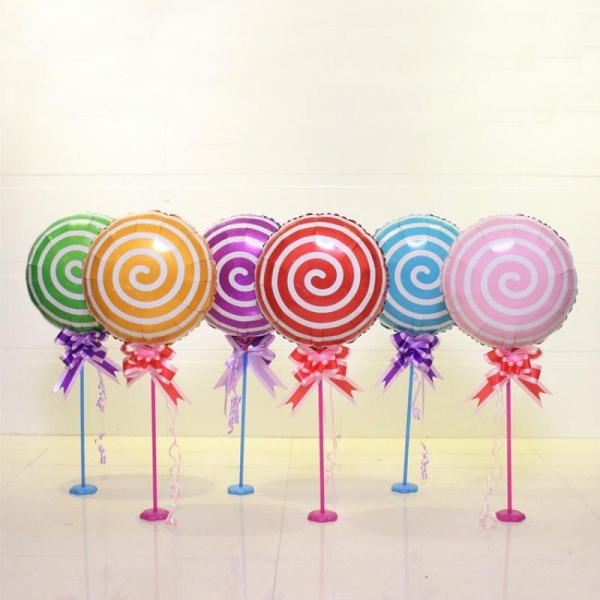 بادکنک فویلی گرد طرح آبنباتی Lollipop - رنگ صورتی کم رنگ - گرد 18 اینچ