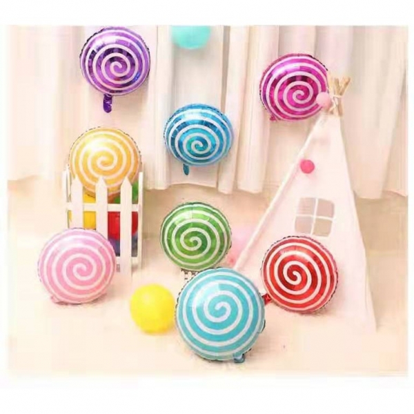 بادکنک فویلی گرد طرح آبنباتی Lollipop - رنگ بنفش - گرد 18 اینچ