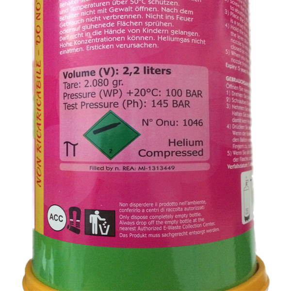 کپسول گاز هلیوم ( هلیم) یک بار مصرف برای 20 الی 25 عدد بادکنک لاتکس - ساخت ایتالیا