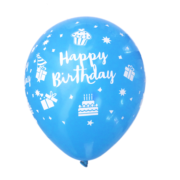 بادکنک آبی کم رنگ ساده (مات) لاتکسی تایلندی - 12 اینچ - طرح تولد مبارک Happy Birthday - کد EN110
