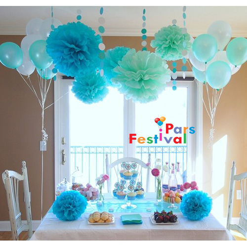 گل کاغذی فیروزه ای روشن (پام پام-POM POM) - قطر 25 سانت  