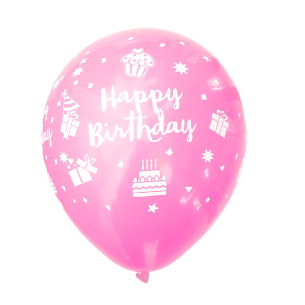 بادکنک صورتی ساده (مات) لاتکسی تایلندی - 12 اینچ - طرح تولد مبارک Happy Birthday - کد EN1-19
