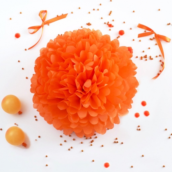 گل کاغذی نارنجی (پام پام-POM POM) - قطر 15 سانت  