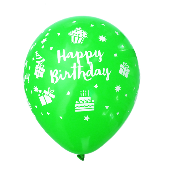 بادکنک سبز روشن ساده (مات) لاتکسی تایلندی - 12 اینچ - طرح تولد مبارک Happy Birthday - کد EN1-18