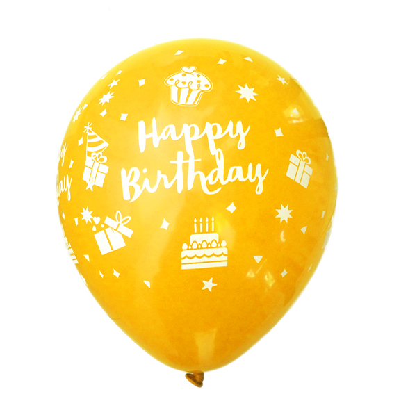 بادکنک زرد خردلی ساده (مات) لاتکسی تایلندی - 12 اینچ - طرح تولد مبارک Happy Birthday - کد EN1-22