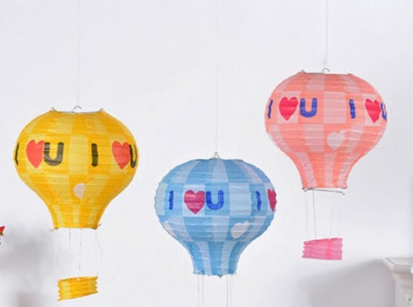 بالن آویزی کاغذی دکوری - طرح I love you - رنگ بنفش روشن - قطر 40 سانت 