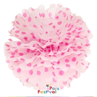 گل کاغذی سفید با خال صورتی (پام پام-POM POM) - قطر 30 سانت - گل کاغذی خالدار