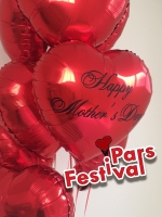 نمونه 193 - دسته بادکنک هلیومی فویلی قرمز قلبی با چاپ اختصاصی به مناسبت روز مادر Happy Mothers Day