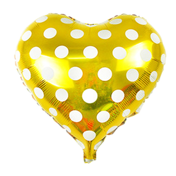 بادکنک فویلی خالدار قلبی طلایی با خال سفید - 18 اینچ - 1 عدد 