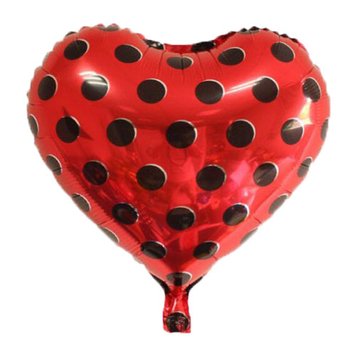 بادکنک فویلی خالدار قلبی قرمز با خال مشکی - 18 اینچ - 1 عدد 