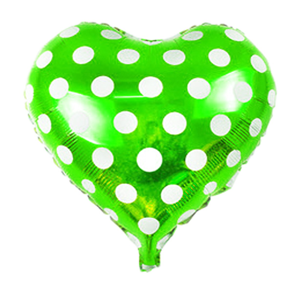 بادکنک فویلی خالدار قلبی سبز با خال سفید - 18 اینچ - 1 عدد 