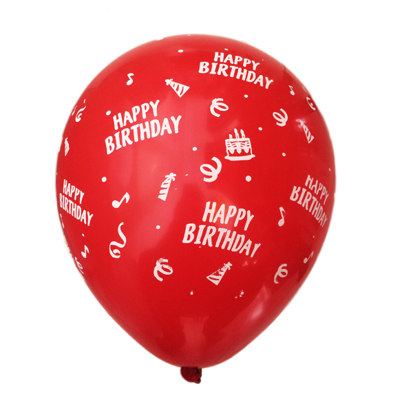 بادکنک قرمز ساده (مات) لاتکسی تایلندی - 12 اینچ - طرح تولد مبارک Happy Birthday - کد EN1-08