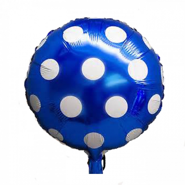 بادکنک فویلی خالدار گرد آبی پر رنگ با خال سفید - 18 اینچ