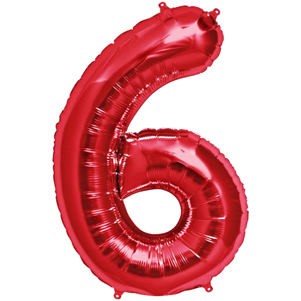 بادکنک فویلی عدد 6 (عدد شش) قرمز - 40 اینچ - با قابلیت گاز هلیوم - سوپر شیب 
