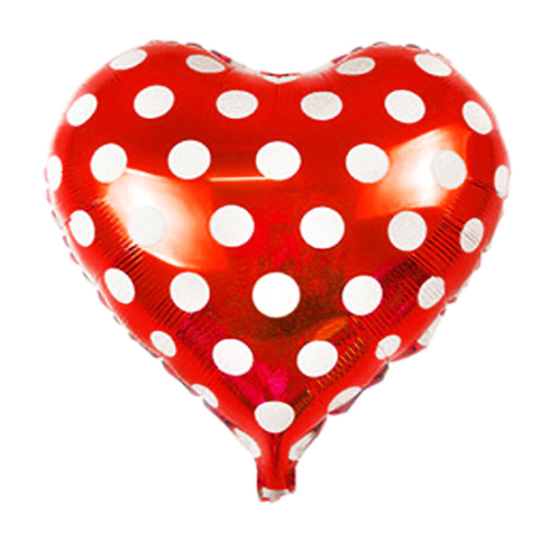 بادکنک فویلی خالدار قلبی قرمز با خال سفید - 18 اینچ - 1 عدد 
