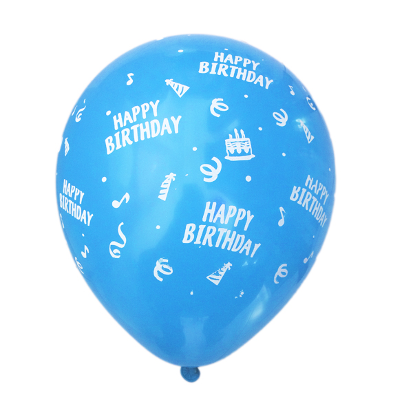 بادکنک آبی کم رنگ ساده (مات) لاتکسی تایلندی - 12 اینچ - طرح تولد مبارک Happy Birthday - کد EN110