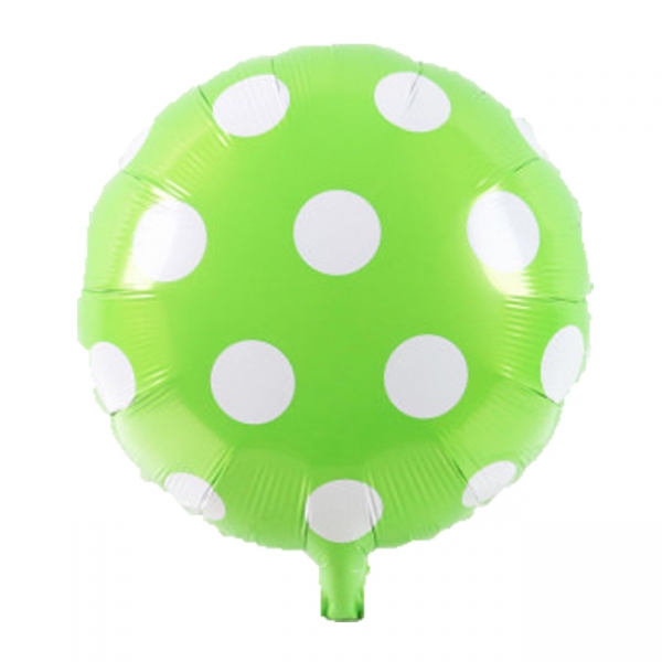 بادکنک فویلی خالدار گرد سبز روشن با خال سفید - 18 اینچ