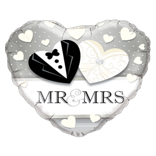 بادکنک فویلی قلبی عروسی Mr & Mrs - قلب 18 اینچ