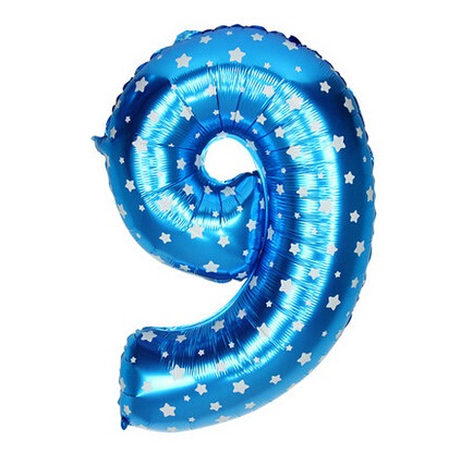 بادکنک فویلی عدد 9 (عدد نه) آبی - 32 اینچ - دارای طرح ستاره
