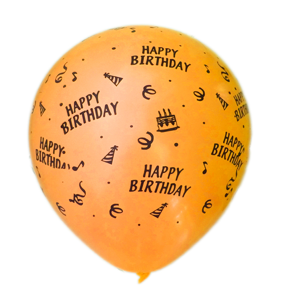 بادکنک زرد خردلی ساده (مات) لاتکسی تایلندی - 12 اینچ - طرح تولد مبارک Happy Birthday - کد EN1-13