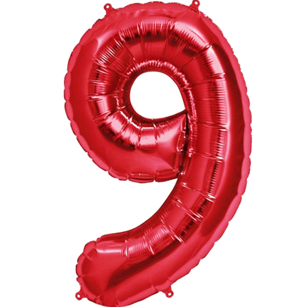 بادکنک فویلی عدد 9 (عدد نه) قرمز - 40 اینچ - با قابلیت گاز هلیوم - سوپر شیب 