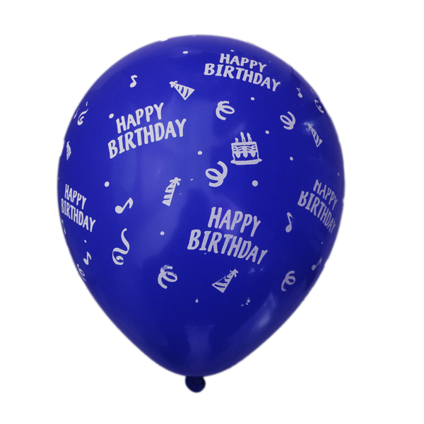 بادکنک آبی پر رنگ ساده (مات) لاتکسی تایلندی - 12 اینچ - طرح تولد مبارک Happy Birthday - کد EN1-02