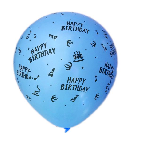 بادکنک آبی کم رنگ ساده (مات) لاتکسی تایلندی - 12 اینچ - طرح تولد مبارک Happy Birthday - کد EN1-11