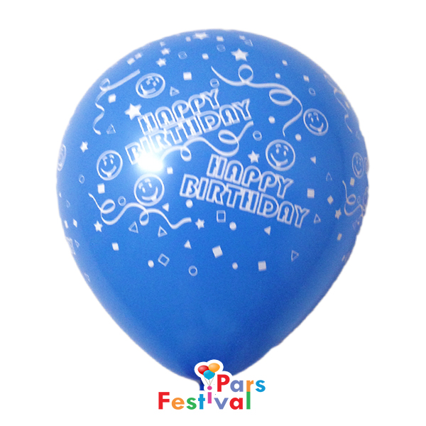 بادکنک آبی کم رنگ ساده (مات) لاتکسی تایلندی - 12 اینچ - 6 عدد - طرح تولد مبارک Happy Birthday - کد EN201 
